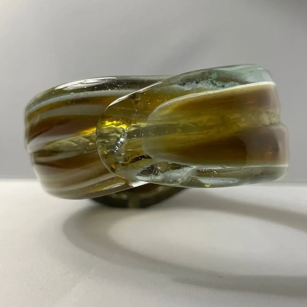 Hand Blown Stretch Art Glass Basket Vase MCM Amber Brown 11" - Picture 4 of 11